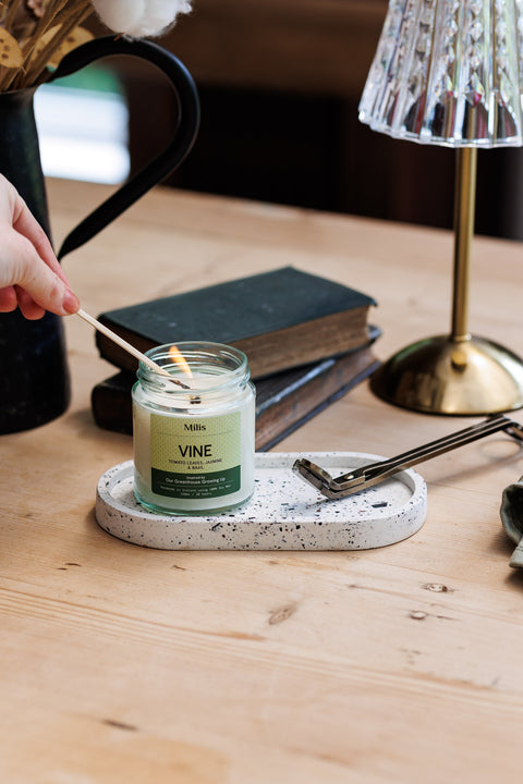 fresh vine candle with notes of tomato leaf and jasmine 